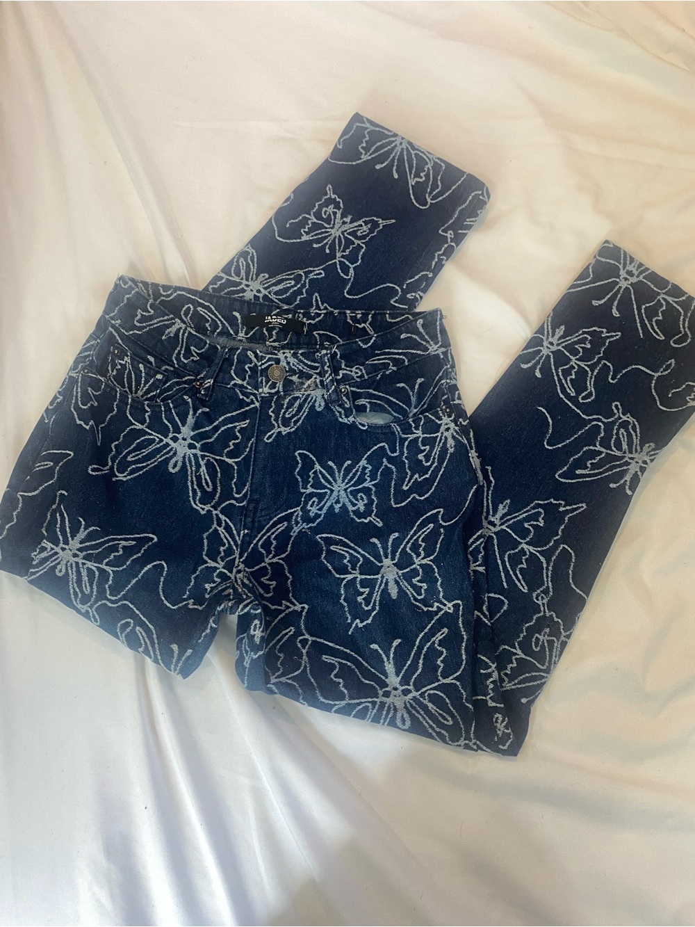 Jaded London Navy Blue Butterfly Print Jeans